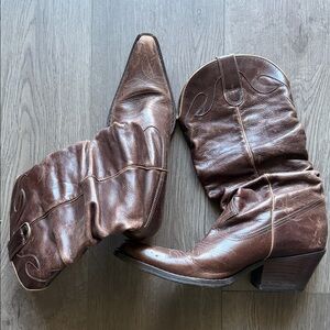 Elegant Brown Leather Western Ankle Boots